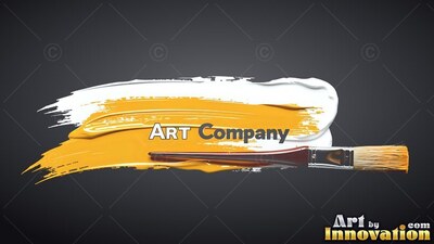 On a dark gray backdrop, a brush rests by yellow and white streaks of paint