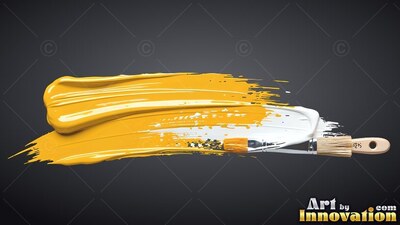 Yellow and white paint stroke with a paintbrush on dark gray