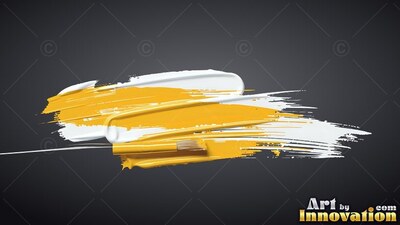 Thick yellow and white streaks of paint laid across a smooth plain dark gray background