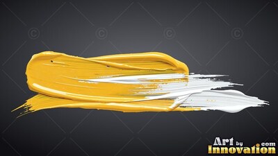 Sweeping across dark gray, thick yellow and white paint leaves rough streaks
