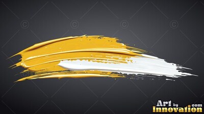 A thick streak of yellow and white paint over gray