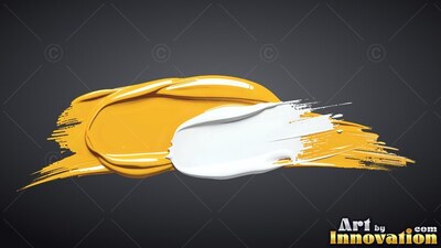 A thick smear of yellow and white paint rests on a dark background