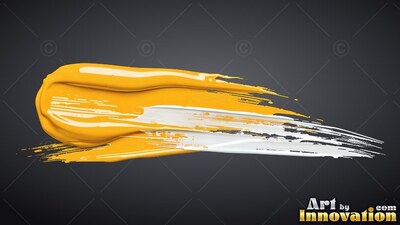 A thick swipe of glossy yellow and white paint on black background