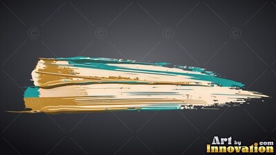 Lying horizontally against a shadowed background, a stroke of teal and metallic gold paint