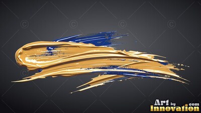 Dense gold and dark deep blue paint swiped across a dark gray surface