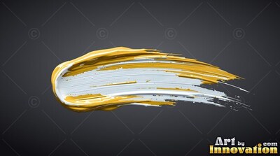 Thick swipe of white and gold paint on a charcoal background