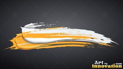 A thick stroke of paint sweeps across a deep gray background, layered with bright white and yellow