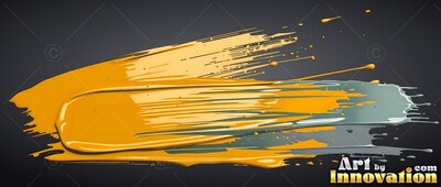 Sweeping across dark gray, a thick smear of glossy yellow paint frays into streaks