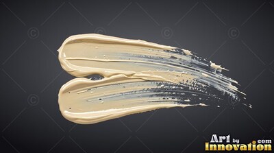 Thick beige paint swiped in two smooth strokes over a deep gray background