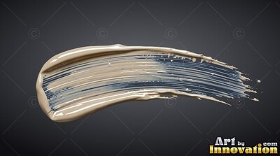 Curving across dark gray, a thick smear of pale beige cosmetic cream spreads flat