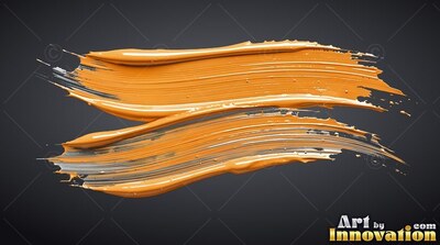 Two thick yellow-gold streaks of paint over a dark background