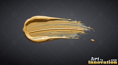Ridged brush textures mark a horizontal streak of wet gold paint against a charcoal background