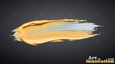 A thick yellow paint swipe smears across dark gray, catching soft white shine