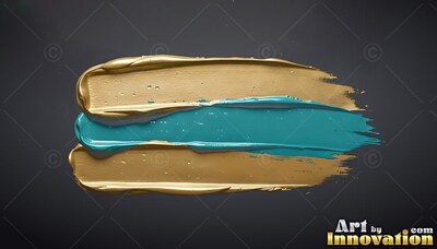 Thick teal paint smeared between two gold brushstrokes