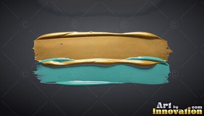 A thick smear of glossy gold paint layered over teal on dark gray