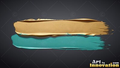 Gold and turquoise brushstrokes over a dark background