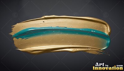 Teal paint swipe over a heavy gold brushstroke