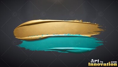 Broad gold and teal colored paint strokes on a shadowed background