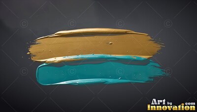 Thick ridges along two horizontal paint marks in gold and teal on dark gray