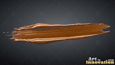 A thick yellow-gold paint stroke sweeps horizontally, reflecting bright highlights along wet ridges