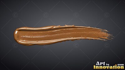 A thick stroke of glossy brown paint with bristle marks stretches across a deep gray backdrop
