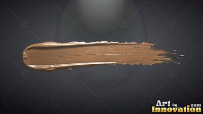 A thick streak of glossy metallic gold paint sweeps across a deep gray background