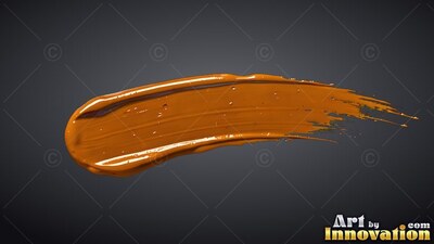 A single streak of glossy burnt orange paint sweeps across a dark gray background