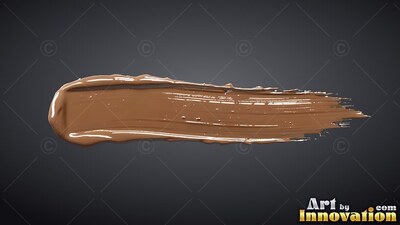 Stretching across a gray background, a thick smear of glossy light brown paint thins to dry bristles