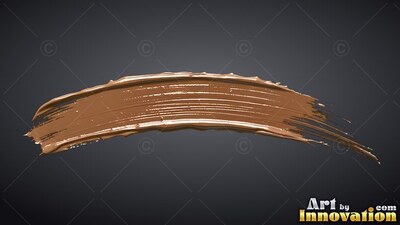 Ridged and glossy texture on a curved stroke of brown paint over a deep gray background