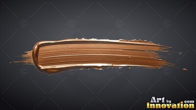 A stroke of glossy copper paint sweeps across a dark gray background