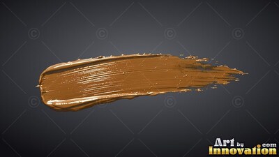 A thick swipe of glossy brown paint spreads over dark gray background