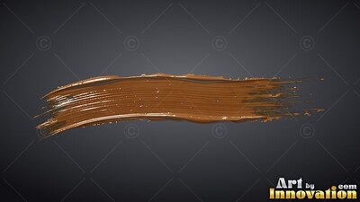On a plain dark gray background, a single streak of wet bronze paint sweeps horizontally