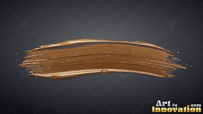 Sweeping across a deep gray backdrop, a thick smear of glossy metallic gold paint trails thin edges