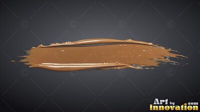A thick, glossy brown paint smear with streaked edges rests horizontally on a dark gray surface