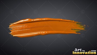 Stretched horizontally on dark gray, a thick smear of glossy orange paint
