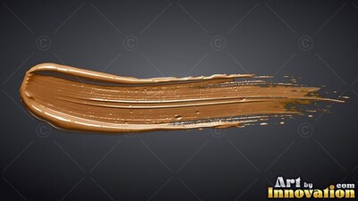 Sweeping horizontally, a thick streak of glossy metallic gold paint trails over a shadowed background