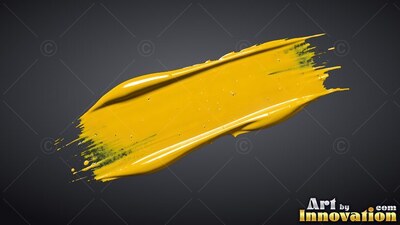 Thick stroke of glossy yellow paint over a charcoal background
