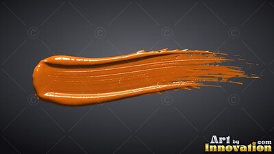 Thick ridges of glossy orange paint sweep horizontally across a dark gray background