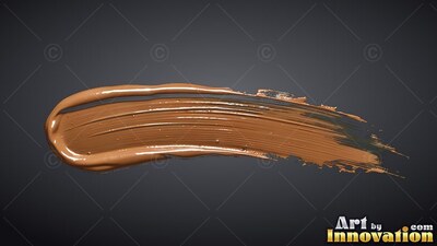 A thick metallic gold paint stroke sweeps horizontally, catching white highlights along its wet ridges