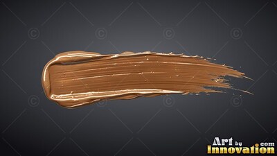 A thick swipe of glossy brown paint brushed across a dark gray backdrop