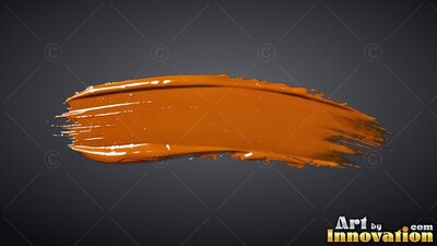 Sweeping across a black background, a thick smear of glossy orange paint shows fine brush ridges