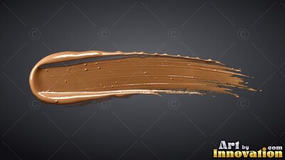Curved with rounded edges, a thick swipe of glossy caramel paint on a dark gray backdrop