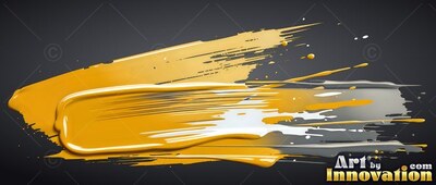 Thick yellow and gray paint brushed across a black background