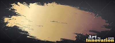 On a deep gray background, a thick gold paint stroke sweeps across the center