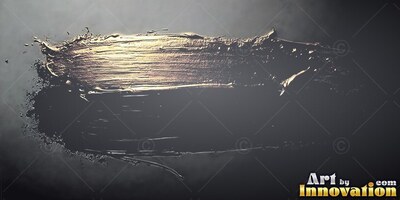 Thick metallic glossy gold paint brushed across a deep gray surface