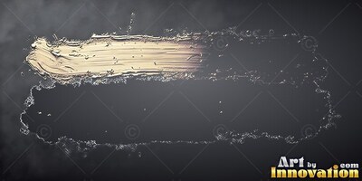 Stretched horizontally across a dark gray backdrop, a thick glossy gold paint stroke