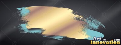 Gold and light blue brush strokes on a dark background