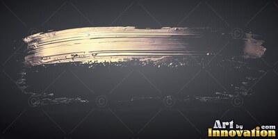 Stretched horizontal across dark space, a brushstroke of shiny wet gold paint