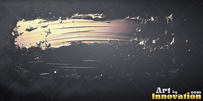 Sweeping horizontally, thick glossy gold paint stretches across a dark gray surface