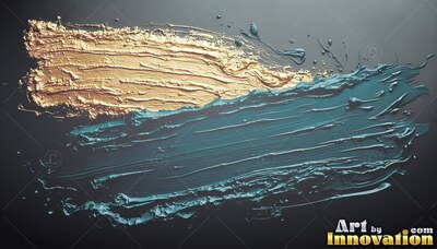 Deep gold and teal brushstrokes on a dark backdrop